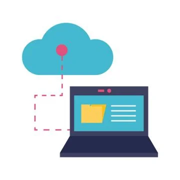 Laptop with folder and cloud computing flat style icon Illustrazione stock