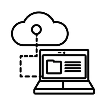 Laptop with folder and cloud computing line style icon Illustrazione stock