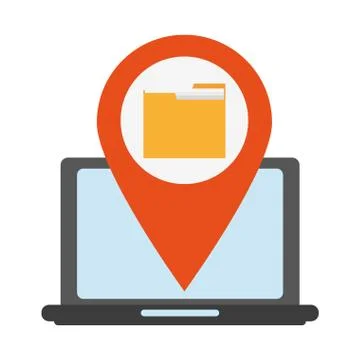 Laptop with folder location pin 库存插图