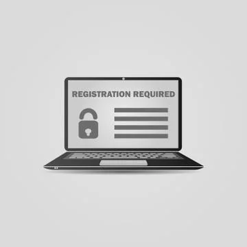Laptop with a form template registration screen. Realistic open laptop with w Stock Illustration