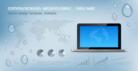 Laptop front on the hi-tech background. copyspace for logo. Stock Illustration