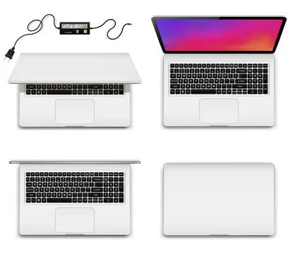 Laptop fully opened, partially opened and closed Stock Illustration