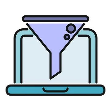 Laptop funnel filtering data for conversion marketing イラスト素材