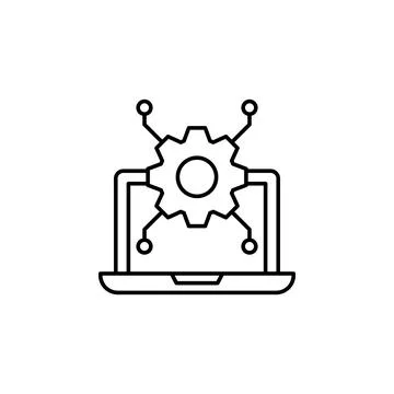 Laptop gear algorithm icon. Simple line, outline vector of artificial Stock Illustration