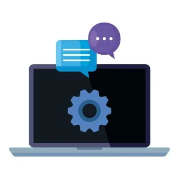 Laptop with gear and bubbles vector design Stock Illustration