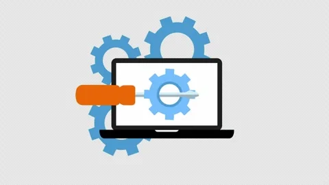Laptop with Gear and Screwdriver Representing Computer Maintenance and Technical Stock Footage 339767332