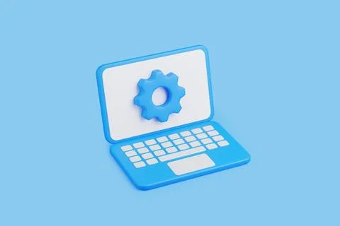 Laptop with gear icon for settings Stock Illustration