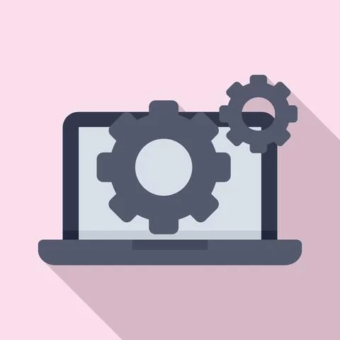 Laptop gear system icon, flat style Stock Illustration