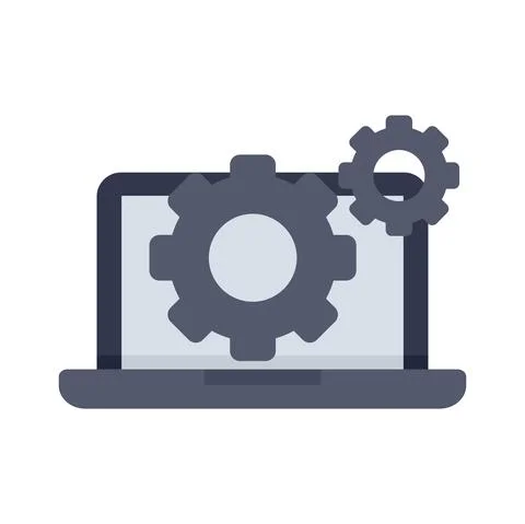 Laptop gear system icon flat isolated vector Illustrazione stock