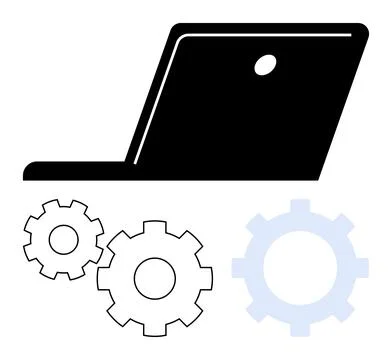 Laptop with gears representing technology integration and workflow efficiency Stock Illustration