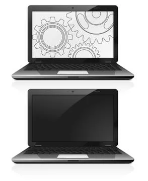 Laptop with gears on the screen Stock Illustration