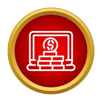Laptop generating online money stack icon Stock Illustration