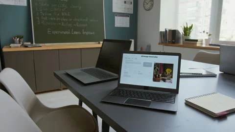 Laptop with Generative AI Software Creating Image during School Lesson Stock Footage 318710910
