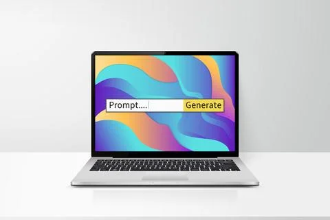 Laptop with generative input prompt bar as commands for search and generate Stock Illustration