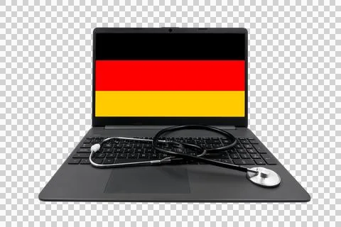 Laptop with Germany flag on screen and medical stethoscope Stock Illustration