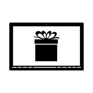 Laptop With Gift Box On Screen Icon Stock Illustration