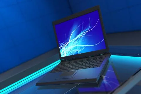 Laptop on a glass table. Stock Illustration