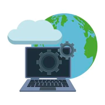 Laptop with global cloud computing Stock Illustration
