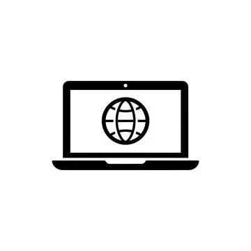 Laptop with globe global remote work connectivity icon Stock Illustration