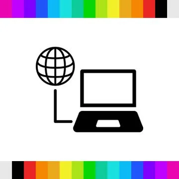 Laptop globe icon stock vector illustration flat design Stock Illustration
