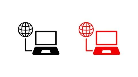 Laptop globe icon stock vector illustration flat design Stock Illustration