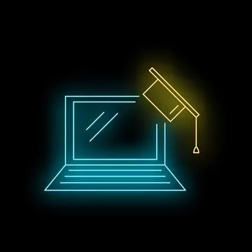 Laptop with glowing graduation cap for e learning concept Illustrazione stock