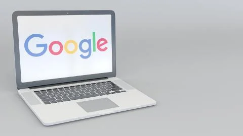 Laptop with Google logo. Computer technology conceptual editorial 3D rendering イラスト素材