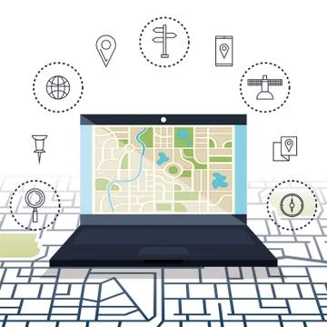 Laptop with gps navigation software Illustrazione stock