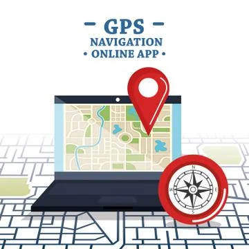 Laptop with gps navigation software Illustrazione stock