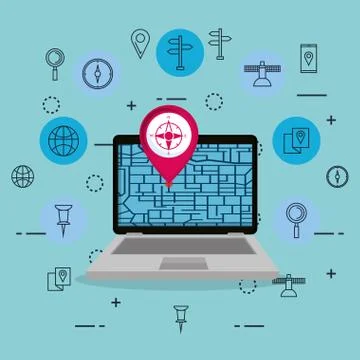 Laptop with gps navigation software Illustrazione stock