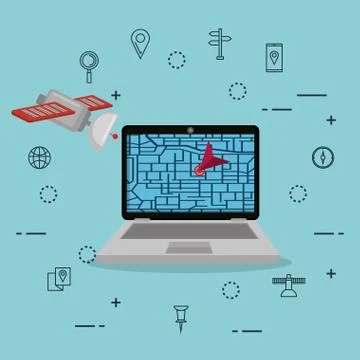 Laptop with gps navigation software Illustrazione stock