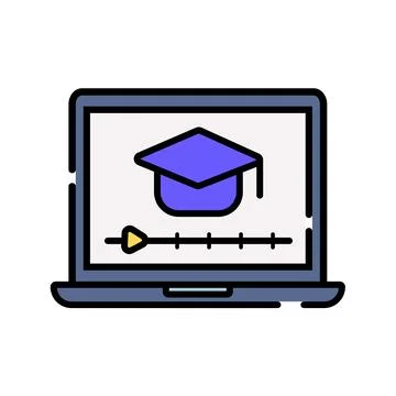 Laptop with graduation hat e learning and digital education illustration Stock Illustration
