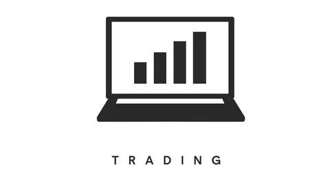 Laptop with Graph Bars. Trading Flat Icon Stock Illustration