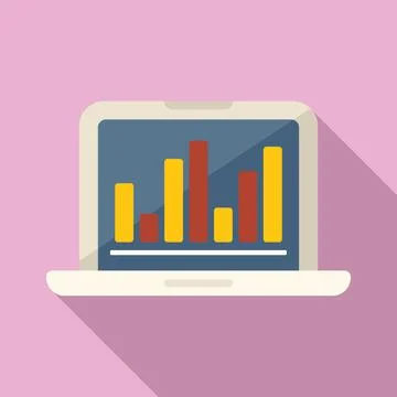 Laptop graph chart icon flat vector. Creative business 스톡 일러스트