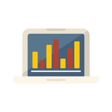 Laptop graph chart icon flat vector. Creative business イラスト素材