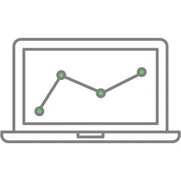 Laptop with graph vector chart on computer screen Stock Illustration