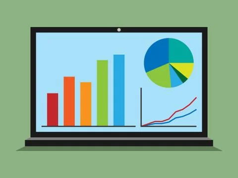 Laptop, graphs, diagrams, statistics Stock Illustration
