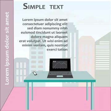 Laptop with graphs on the screen is on the table in front of a w Stock-Illustration