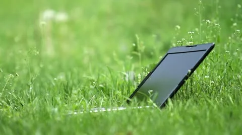 Laptop on grass Stock Footage 10839432