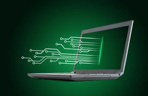 Laptop on green background 스톡 일러스트