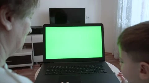 A laptop with a green chromakey Stock Footage 167591027
