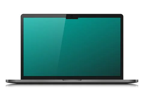 A laptop with a green gradient screen and a glare on a white background. Stock Illustration