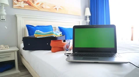 Laptop with green screen 3 Stock Footage 64757623