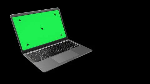 Laptop Green Screen Animation with Tracking Markers and Alpha Matte Stock Footage 324839667
