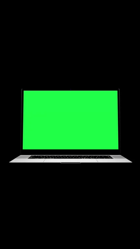 Laptop with green screen on black background, chroma key for digital content Stock Footage 338238206