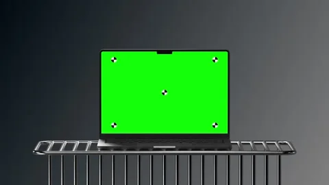 Laptop Green Screen Chrome Rack Front Video stock 344242259