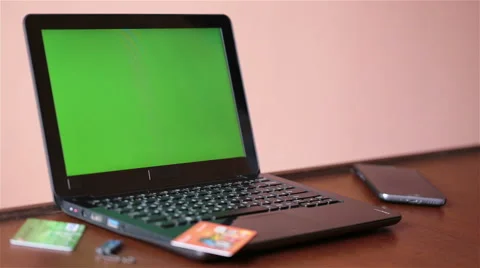 Laptop with green screen. Stock Footage 61740902