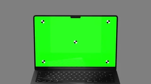 Laptop Green Screen Front Left Angle Slow Push In Stock Footage 343647844