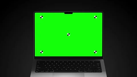 Laptop Green Screen Front View Zoom Out Dark Background Stock Footage 343642337