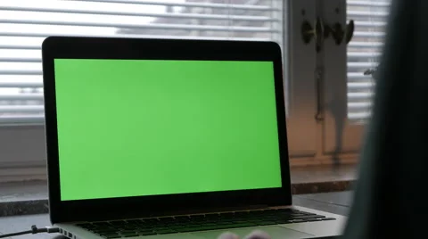 Laptop green screen at home Stock Footage